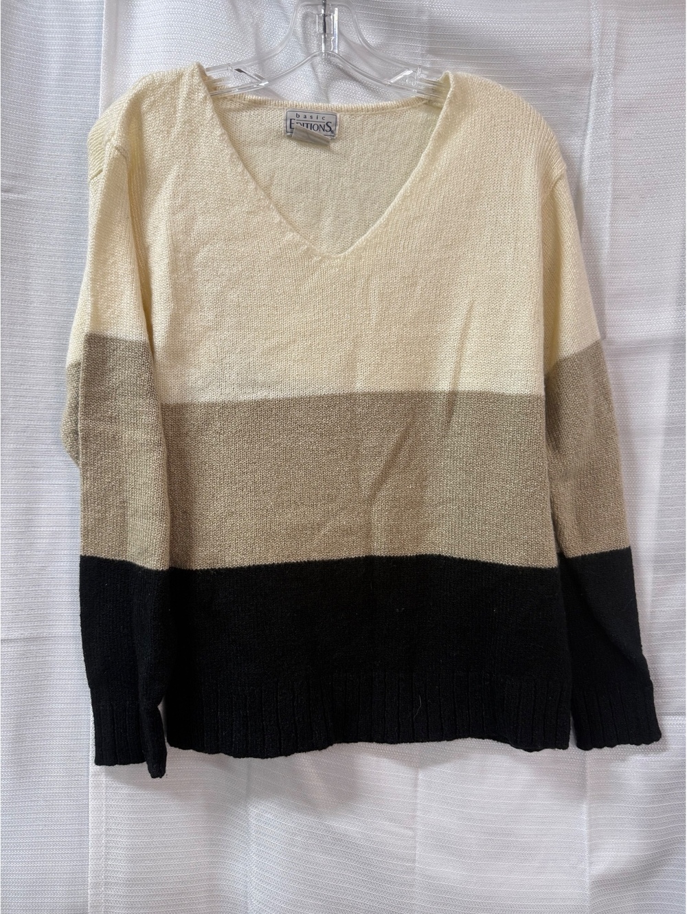 Basic Editions Women's Color Block V-Neck Sweater Large